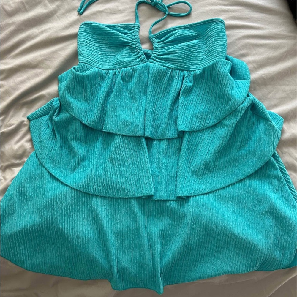 Turquoise Strapless Ruffle dress